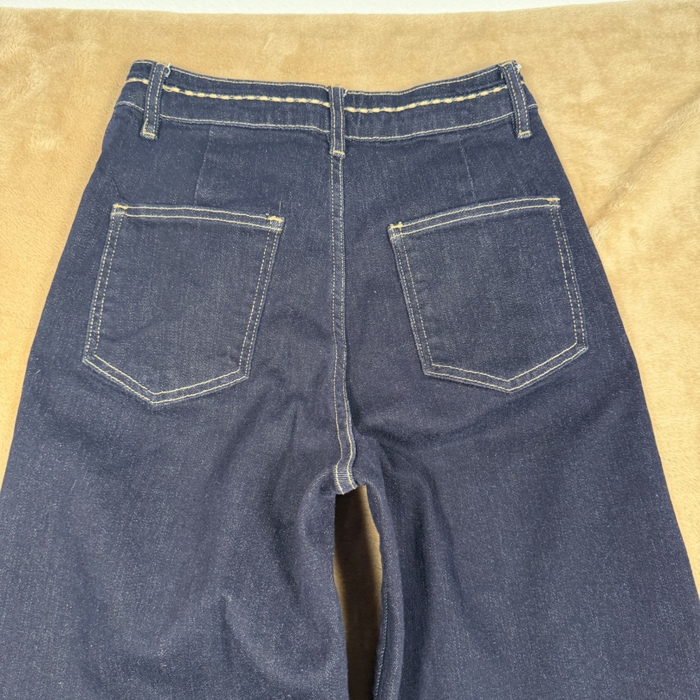 Commense Women Dark Blue Wide Leg Jeans Contrast Stitch Trousers XS - Picture 3 of 9
